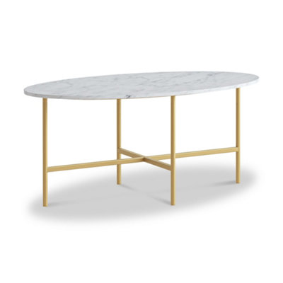 Pimlico White Marble 91.5Cm Oval Coffee TableGold Metal FrameBy Roseland Furniture from B&Q