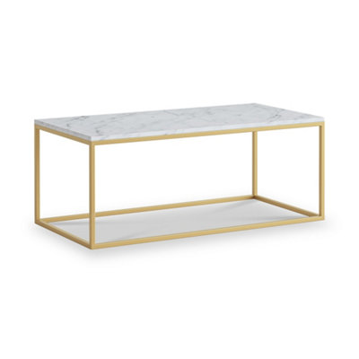 Pimlico White Marble 101Cm Rectangular Coffee TableGold Metal FrameBy Roseland Furniture from B&Q