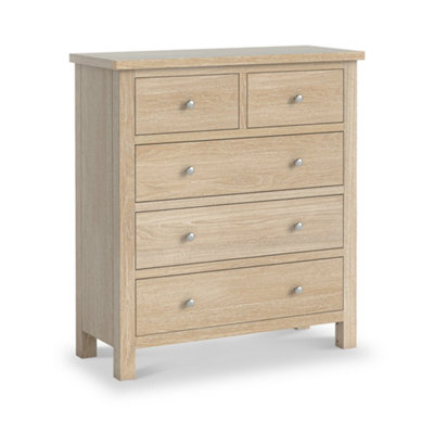 Farro Washed Oak Xl 2 Over 3 Chest Of Drawers Fully AssembledPainted With Oak Top By Roseland Furniture from B&Q