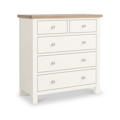 Farro Coconut White 2 Over 3 Drawer Chest With Washed Oak TopFully Assembled By Roseland Furniture from B&Q