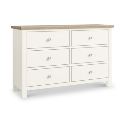Farro Coconut White 6 Drawer Chest With Washed Oak TopFully Assembled By Roseland Furniture from B&Q