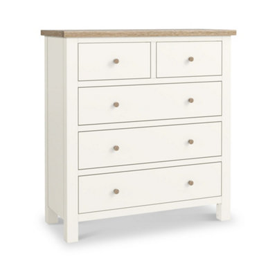 Farro Coconut White Xl 2 Over 3 Drawer Chest With Washed Oak TopFully Assembled By Roseland Furniture from B&Q