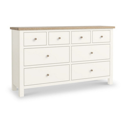 Farro Coconut White Xl 8 Drawer Chest With Washed Oak TopFully Assembled By Roseland Furniture from B&Q