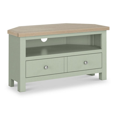 Farro Sage  Corner Tv Unit With Washed Oak TopFully AssembledBy Roseland Furniture from B&Q