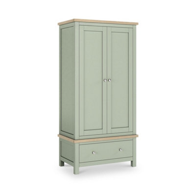 Farro Sage Green Double Wardrobe With Washed Oak TopBy Roseland Furniture from B&Q