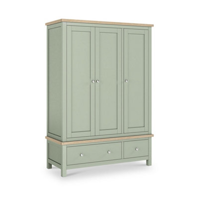Farro Sage Green Triple Wardrobe With Washed Oak TopBy Roseland Furniture from B&Q