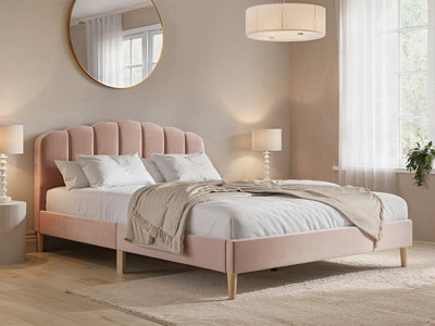 B&Q -  Scallop Velvet Bed Frame Pink Double