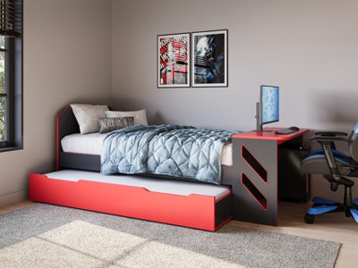 Recoil Portal Gaming Single Bed With Drawer Black & Red from B&Q