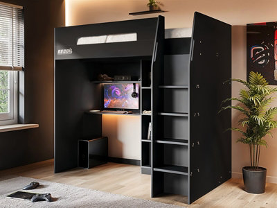 Flair Black/Grey Summit Gaming High Sleeper With Wardrobe & Small