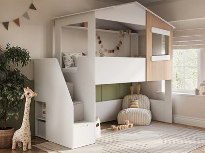 Flair Dreamland White Oak House Staircase Mid Sleeper Bed - Small Size - Image 6