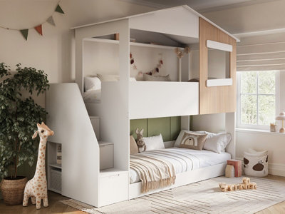 Flair Dreamland House Staircase Bunk Bed White & Oak from B&Q
