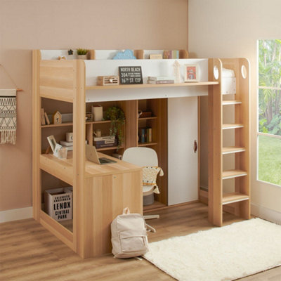 Flair Furniture Ava High Sleeper Bed with Desk and Wardrobe - Brown - Leather Effect Handle - Image 6