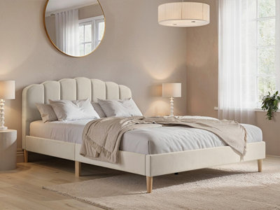 Flair Unisex Beige Scallop Velvet Bed Frame | : Double - Image 7