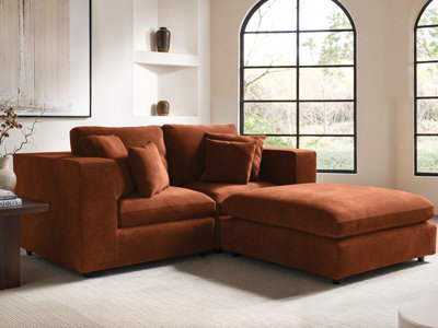Solace+Co Asher 3 Seater Sofa With FootstoolBurnt Orange Chenille from B&Q