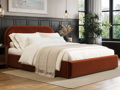 B&Q -  Alba Ottoman Bed Burnt Orange Velvet Double