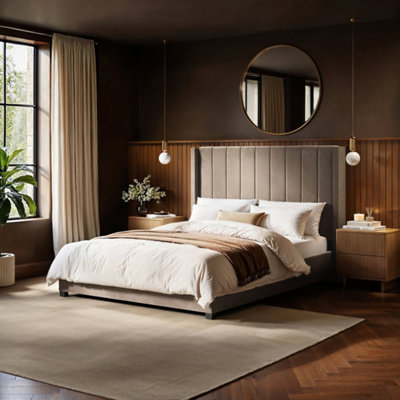 Flair Tiggy Ottoman Bed With Winged Headboard Beige Velvet Double