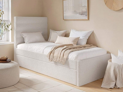 B&Q -  Ari Upholstered Single Bed With Trundle Beige Boucle