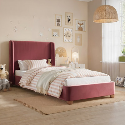 B&Q -  Alma Single Winged Headboard Bed Pink Velvet