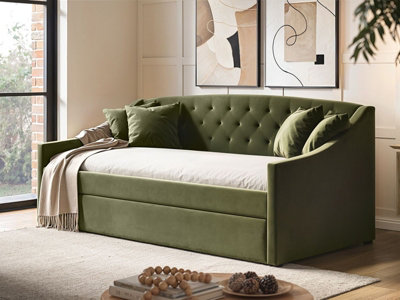Flair Aurora Khaki Green 3 Seater Velvet Daybed - Image 5