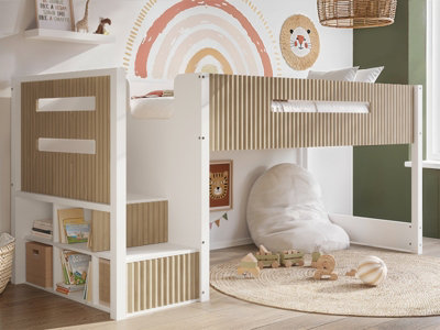 Flair Unisex Light Oak Luca Ribbed Mid Sleeper Bed In | : Single - Image 6