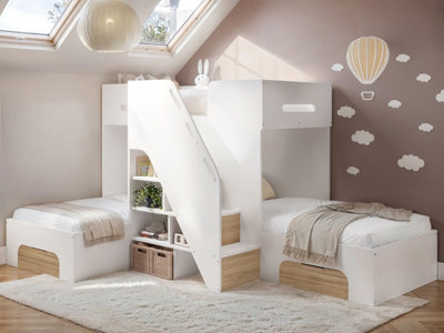 B&Q -  Mason Staircase Triple Sleeper With Storage White & Oak