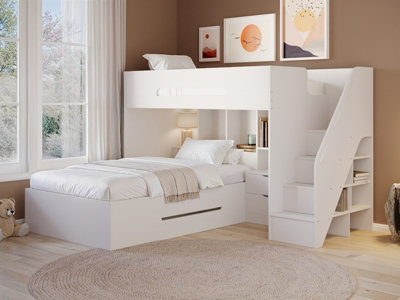 Flair Unisex White Greyson Staircase Triple Bunk Bed With Storage In | : Small - Image 4