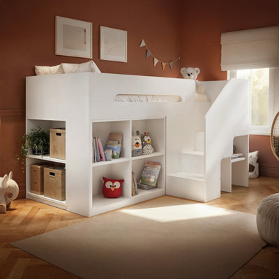Flair Unisex White Quinn Staircase Mid Sleeper Bed With Storage In | : Single - Image 4