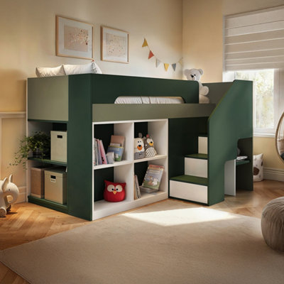 Flair Unisex Green Quinn Staircase Mid Sleeper Bed With Storage In | : Single - Image 4