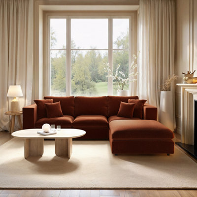 Solace+Co Asher 4 Seater Sofa With Reversible Footstool Burnt Orange Chenille from B&Q