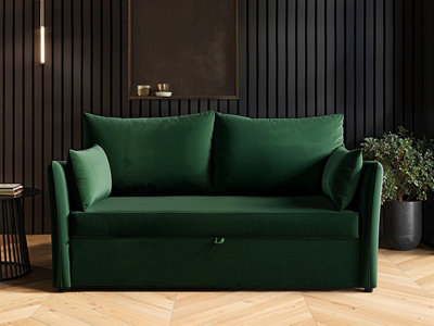 B&Q -  Skyler 2 Seater Sofa Bed Bottle Green Velvet