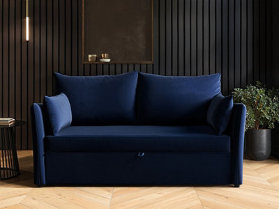 B&Q -  Skyler 2 Seater Sofa Bed Navy Velvet