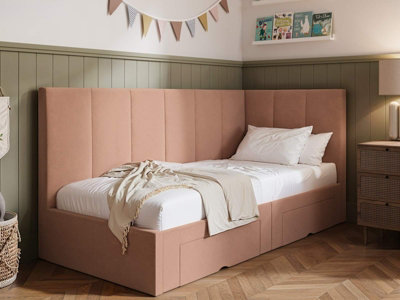Flair Furniture Harley Velvet Bed Frame - Pink - Storage Drawers - Image 6