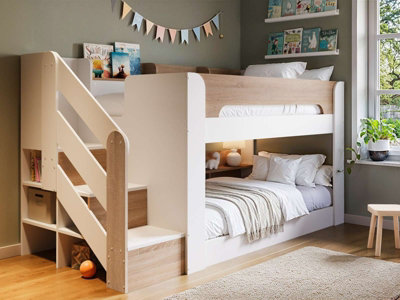 Flair Zeno Low Bunk Bed - Oak and White - Staircase with Storage - Image 6