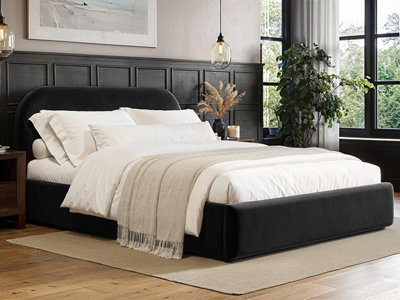 Flair Black Alba Ottoman Bed Velvet Kingsize B&Q