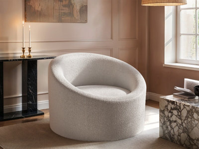 Solace+Co Amari Cream Boucle Accent Swivel Chair from B&Q