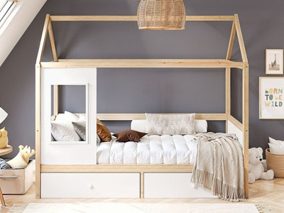 Flair Ted White Wooden Playhouse Bed Frame with Storage - Kids Fun Bed - White - Image 7