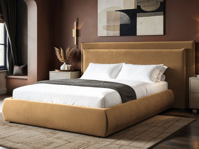B&Q -  Sigrid Sand Velvet Cushion Headboard Ottoman Bed Double