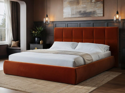 B&Q -  Mika Ottoman Bed Burnt Orange Velvet Double