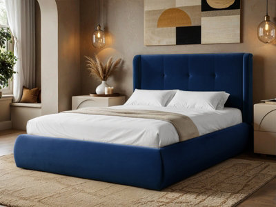 B&Q -  Monte Midnight Velvet Winged Button Headboard Ottoman Bed Double