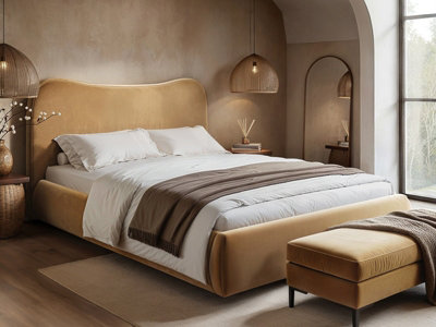 B&Q -  Ember Ottoman Bed Sand Velvet Double