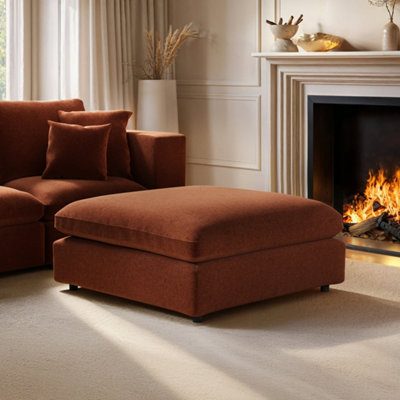 Solace+Co Asher Footstool Burnt Orange Chenille from B&Q