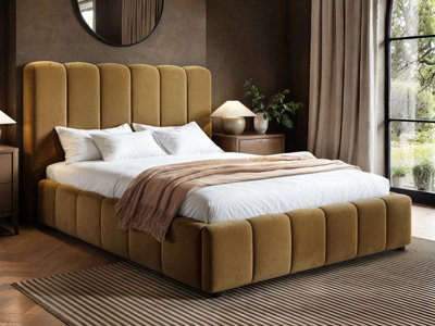 B&Q -  Emilie Ribbed Kingsize Ottoman Bed Mocha Velvet