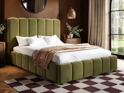 B&Q -  Emilie Ribbed Kingsize Ottoman Bed Green Velvet