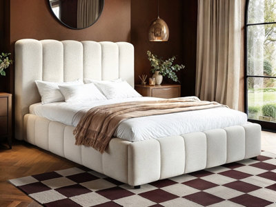 Solace+Co Emilie Ribbed Ottoman Bed Cream Boucle - Cream / King - Image 6
