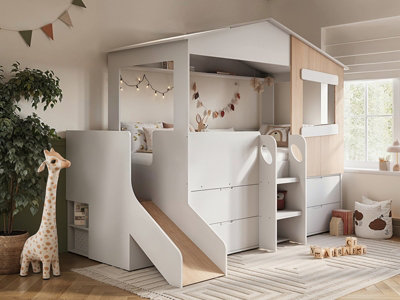 Flair Dreamland Mid Sleeper Play House Slide with Storage - White & Oak - Kids - Image 7