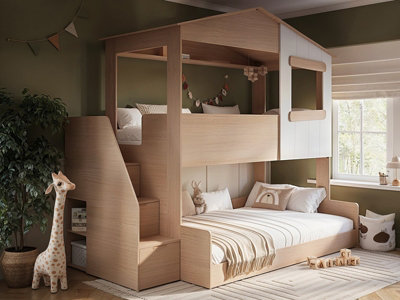 Flair Dreamland House Triple Bunk Bed With Staircase Oak from B&Q