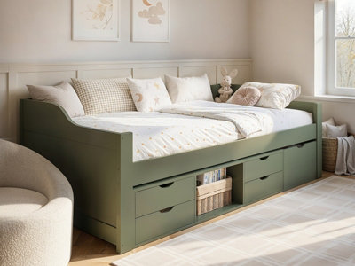 Flair Blair Single Green Low Sleeper Bed with Storage - Solid Pine and MDF - Kids Bedroom Furniture - Image 7