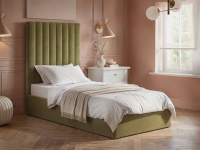 B&Q -  Everley Single Ottoman Bed Green Velvet