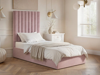 B&Q -  Everley Single Ottoman Bed Pink Velvet