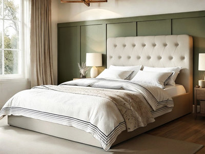 Flair Marley Buttoned Headboard Ottoman Bed Beige Linen Kingsize